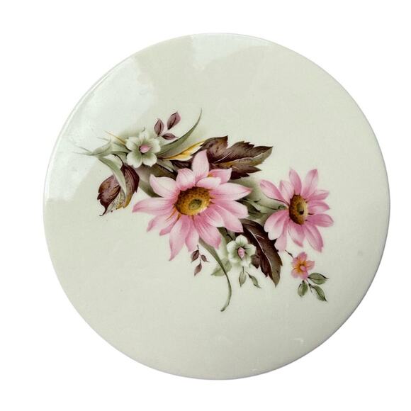 Vintage Jaeger Floral Cottage Coquette Flowers Ceramic Round Pottery Trinket Pot - Picture 3 of 11